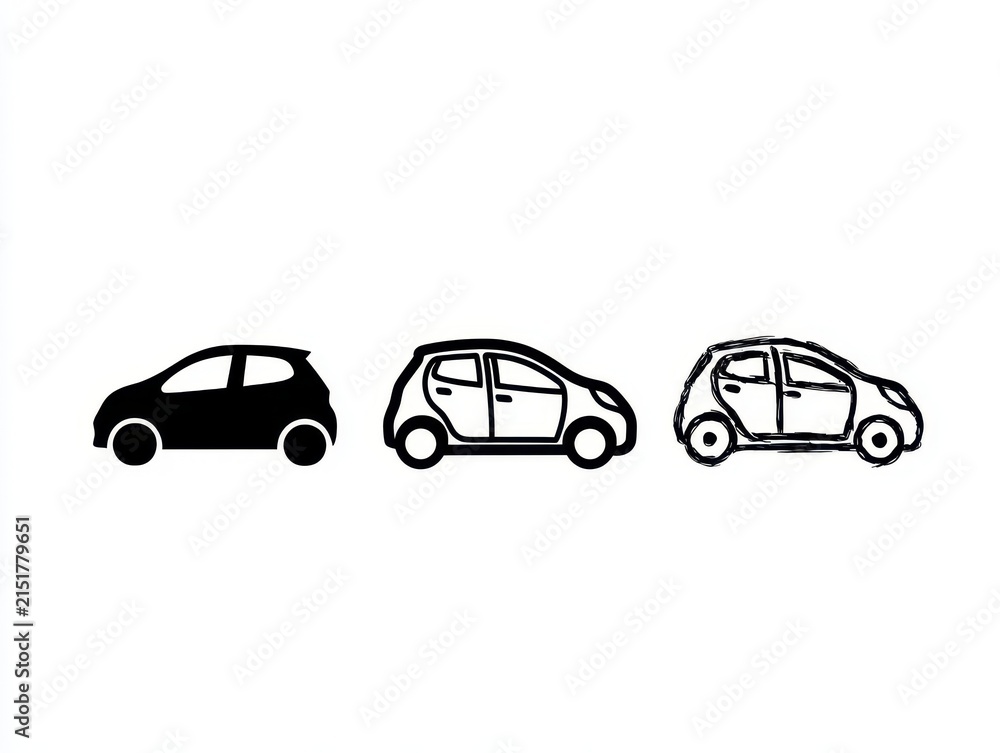 Fototapeta premium Set of three car icons in different styles isolated on white background