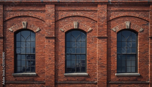 Red Brick Industrial Building Facade with Arched Windows