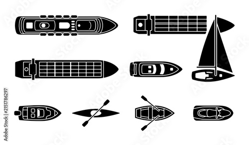 Cuadro en lienzo Vector Nautical Vessels Collection: Cargo Ship, Sailboat, Yacht, Kayak, Rowboat,