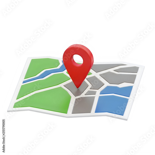 Red location pin on flat map with route illustration