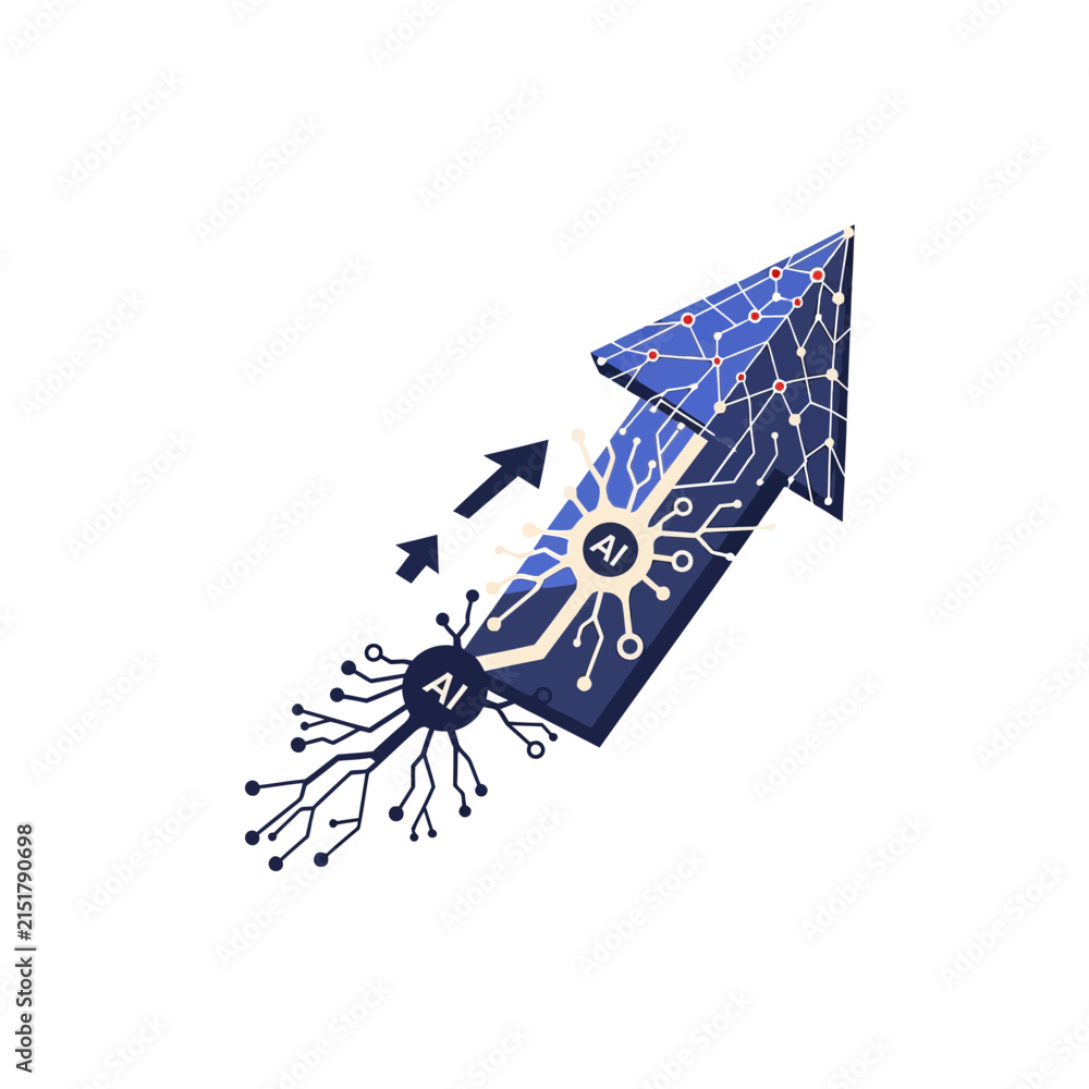 Obraz premium Futuristic Upward Arrow with Artificial Intelligence Circuitry and Neural Network Design