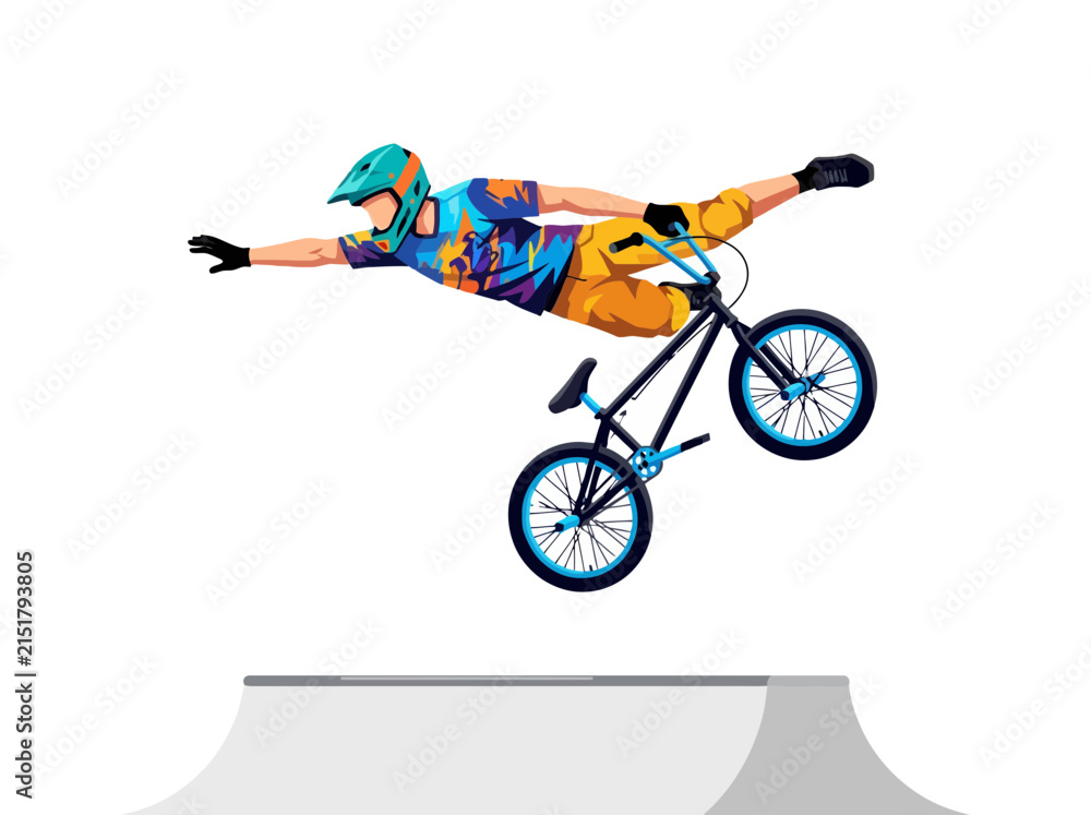 Obraz premium A professional bmx rider performing an impressive aerial stunt on a ramp.