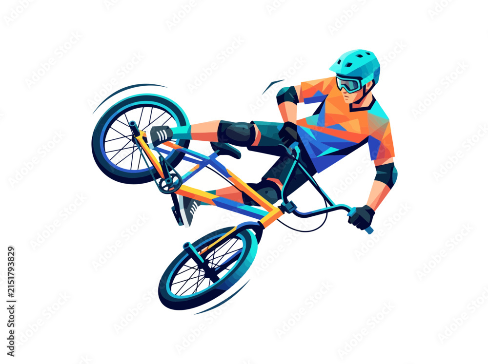 Obraz premium A stylized digital illustration of a BMX rider performing an aerial stunt on a bicycle.