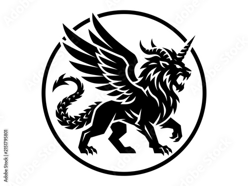 Mythical Creature Emblem Isolated Black and White