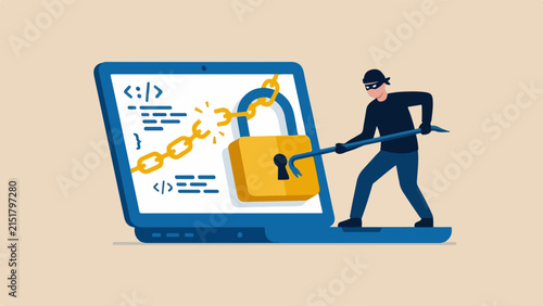 Cuadro en lienzo Unsecured network, cyber crime, online fraud, stealing personal information conc