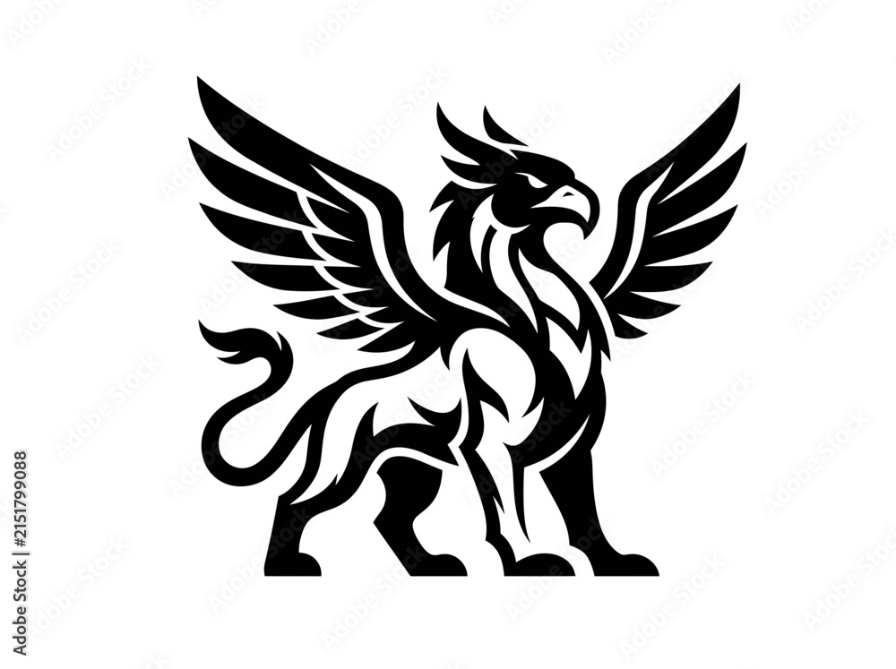 Fototapeta premium Mythical Griffin Creature Silhouette Isolated