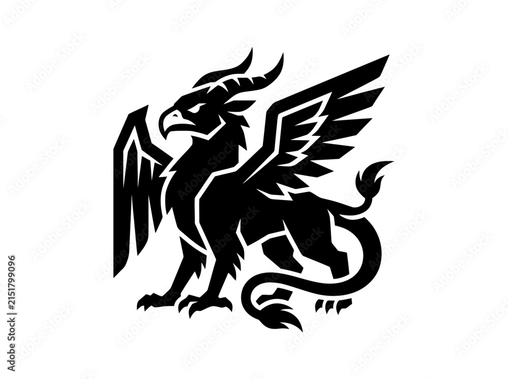 Fototapeta premium Mythical Griffin Creature Silhouette Isolated