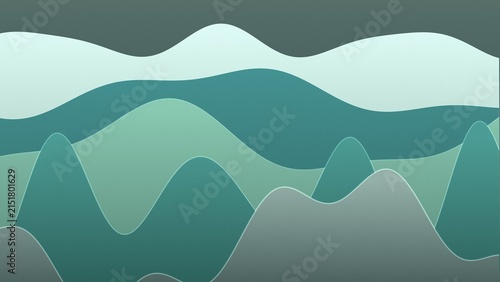 Cuadro en lienzo Abstract of overlapping wavy layers in shades of teal, mint green, and grey, cre
