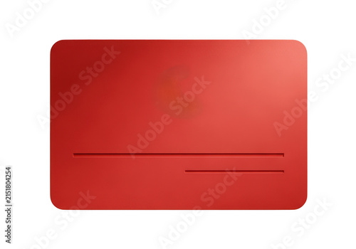Red rectangular plastic card with a slot isolated on transparent background