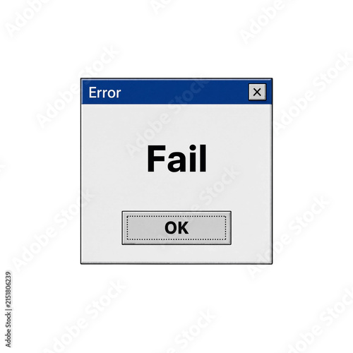 Retro Computer Error Dialog Box with Fail Text and OK Button Classic 90s Aesthetic – Y2K PNG Transparent