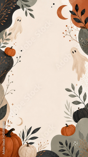 Modern pastel Halloween story with botanical border