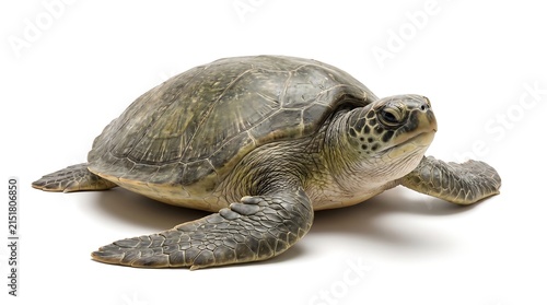 Green sea turtle isolated on white background.