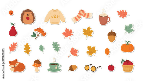 Autumn themed of a fox sweater scarf mug leaves pumpkin and more