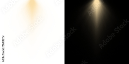 Intense vertical warm light beam isolated on transparent background