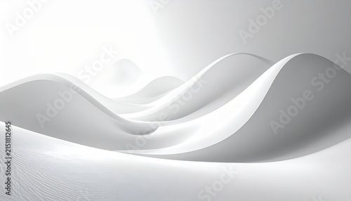 Abstract white background with flowing white wave lines, elegant curved pattern, clean minimalist vector design, modern technology backdrop and banner template