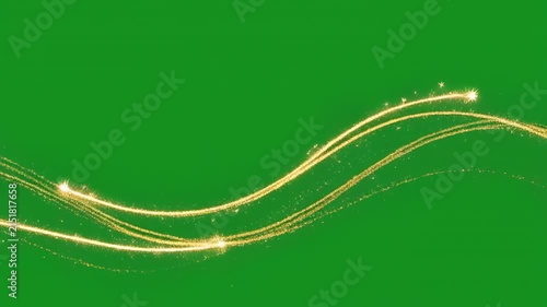 Golden Light Streaks Flowing with Particles on Green Screen Background Cinematic Motion