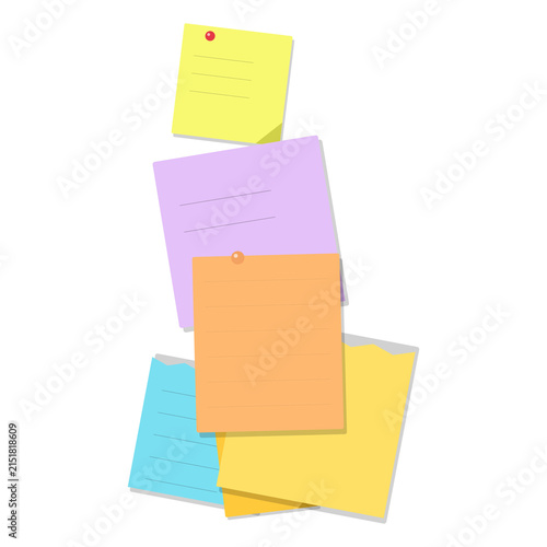 Colorful sticky notes arranged creatively on white background isolated on transparent background