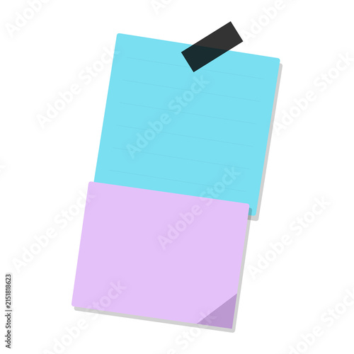 Colorful sticky notes attached with a black clip isolated on transparent background