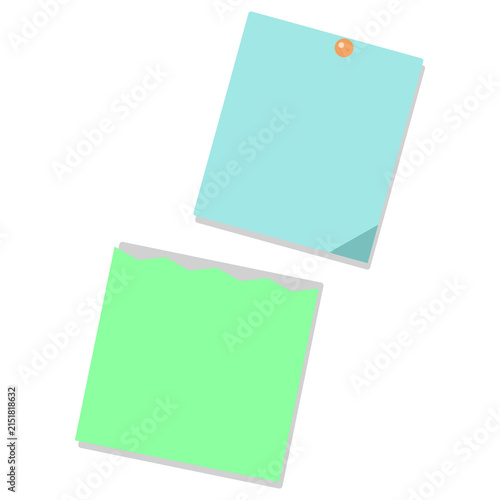 Two colorful sticky notes with one folded corner isolated on transparent background