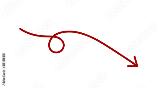 Red Curved Arrow Down Icon Turn Direction Pointer Path