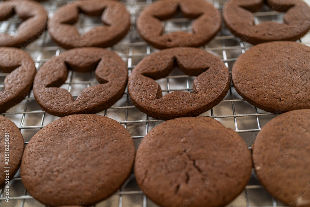 Fototapeta premium Close view chocolate cookies on cooling rack