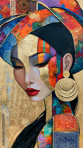 colourful ethnic Vietnamese art, gold accents