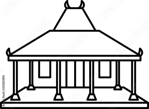 Rumah joglo traditional house line art illustration