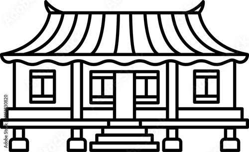 Indonesian rumah panggung stilt house line illustration