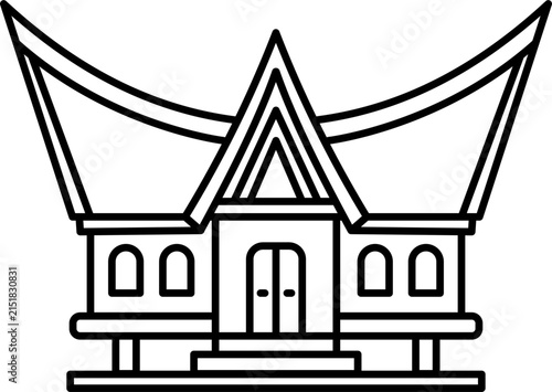 Tongkonan traditional indonesian house line art illustration