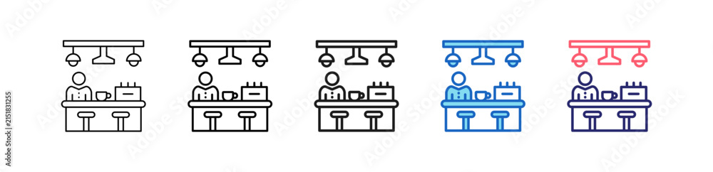 Fototapeta premium Coffee Bar Icon In 5 Different Styles Set Collection. 