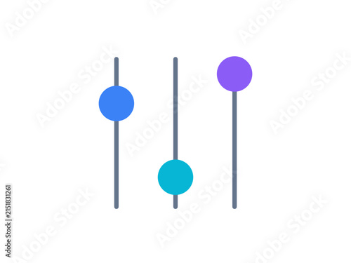 A minimalist graphic showing three vertical sliders with colorful round control knobs