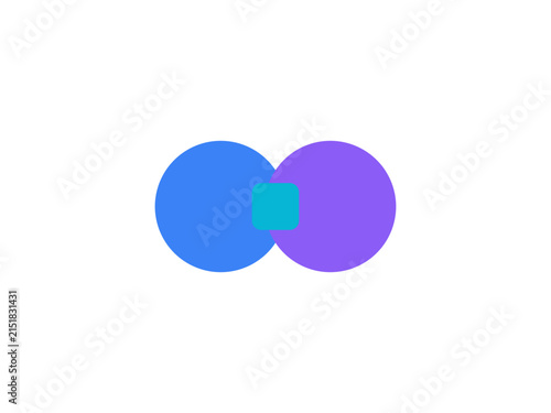 A Minimalist Abstract Graphic Featuring Two Overlapping Circles With A Central Square
