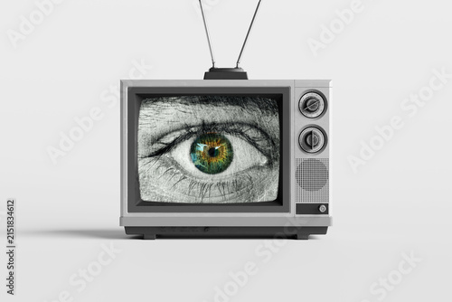 Retro television showing big brother surveillance eye