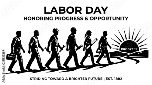 Labor Day Celebration Illustration with Diverse Workers Silhouette