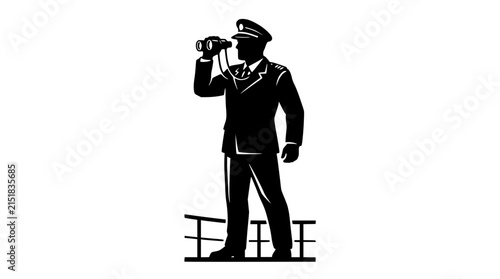 Fotografie Minimalist Black and White Illustration of a Ship Captain