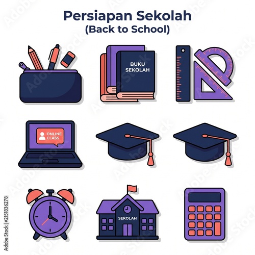 Educational icons set for online learning and graduation