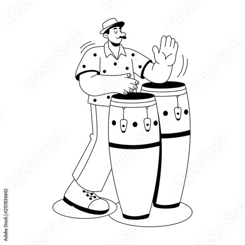 Photography Standing percussionist playing two tall conga drums with both hands
