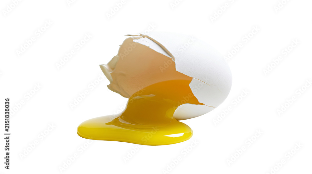 Fototapeta premium Broken white egg with yolk spilling out