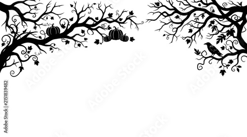 Obraz na plátně Halloween border Spooky Halloween corner vectors featuring black silhouettes of