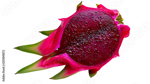Photography Half red dragon fruit with black seeds and pink skin
