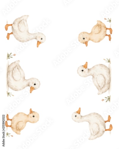 Cute Watercolor Ducks Collection, Hand Drawn Small Animal Illustrations