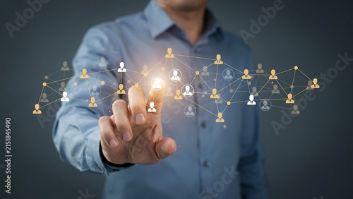 Businessman Touching Social Network Connection Concept for Digital Communication, Global Connectivity, Social Media, Networking and Business Technology