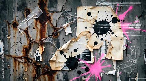 Weathered Grunge Wall with Ink and Paint Splatters Background