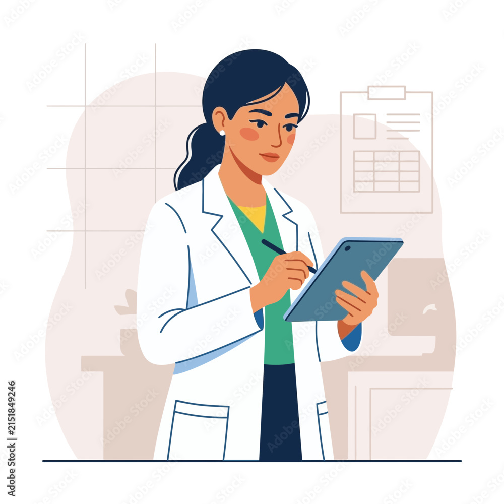 Fototapeta premium Female Doctor or Scientist Using Tablet in a Laboratory or Clinic Setting