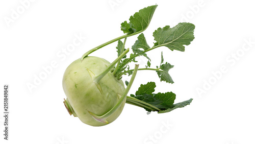Canvastavla Whole fresh raw green kohlrabi turnip with large stems isolated on transparent b