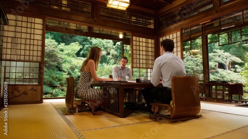Group discussion in traditional Japanese house