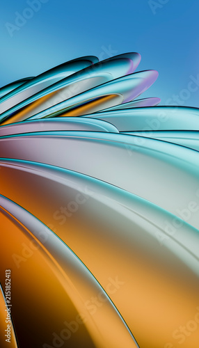 Abstract curved metallic shapes with smooth surfaces and gradient