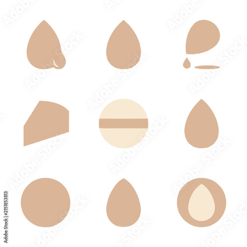 Collection of minimalist beige cosmetic makeup sponges and applicators.