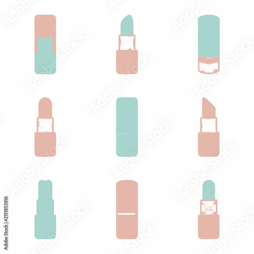 Minimalist Lipstick Icon Set in Pastel Pink and Blue Colors.
