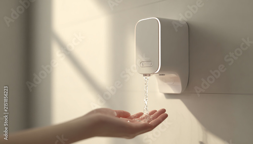 Touchless dispenser hand receive soap to clean hands generated.AI